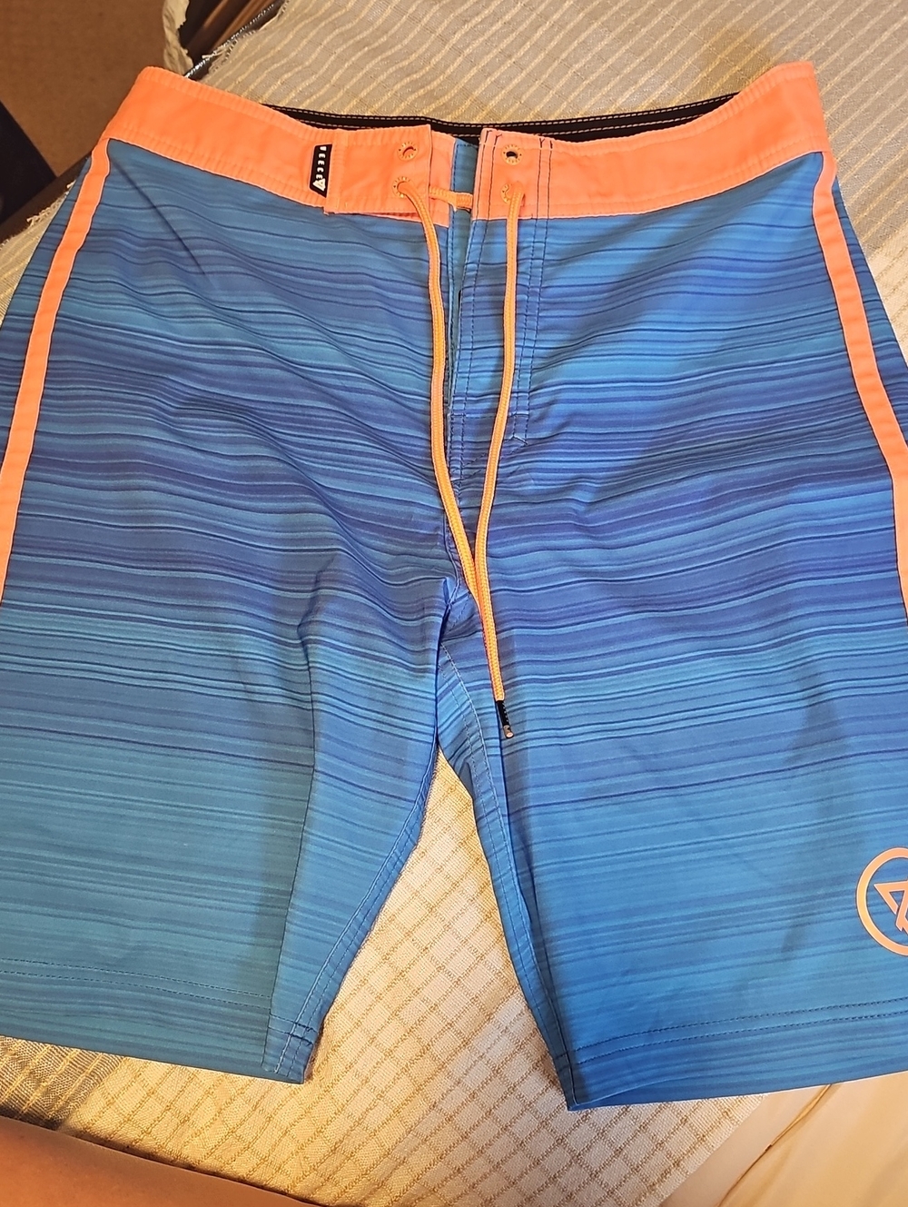 Men's Blue Swim Board Shorts with Orange Trim